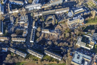 Aerial view, demolition work for residential quarter on Lacombletstraße and construction site with