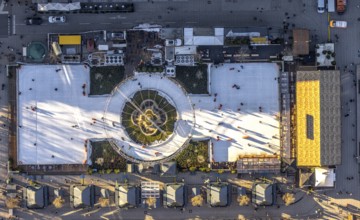 Aerial view, DEG-Winterwelt ice skating rink on the Kö at Corneliusplatz, city centre, Düsseldorf,