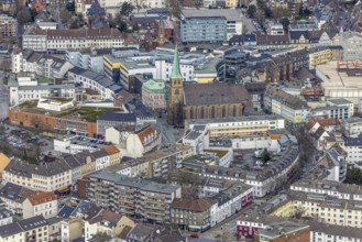 Aerial view, catholic church St. Cyriakus, city, Bottrop, Ruhr area, North Rhine-Westphalia,