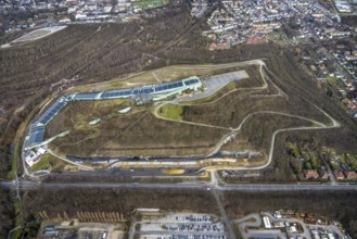 Aerial view, alpincenter Bottrop, Prosperstraße slag heap, Bottrop, Ruhr area, North