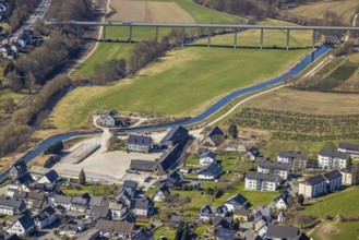 Aerial view, Ruhr river, Ruhr valley bridge Velmede, hydroelectric power station Velmede, Norbert