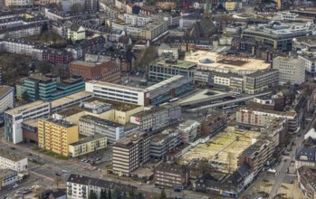 Aerial view, Am Trapez Bottrop, shopping centre Hansa Center, Berliner Platz, city centre, Bottrop,