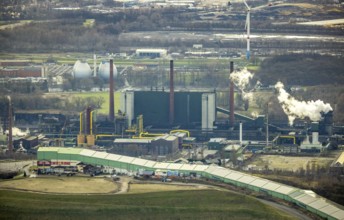 Aerial photo, alpincenter Bottrop, Prosperstraße slag heap, ArcelorMittal Bottrop, Bottrop, Ruhr