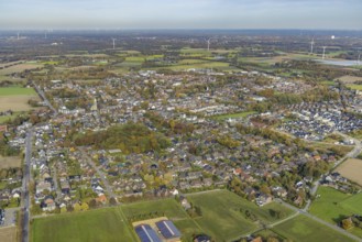 Aerial view, townscape with catholic church St. John the Baptist in the district Kirchhellen in
