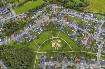 Aerial view, housing estate with playground on Frankfurter Straße in Breckerfeld, Sauerland, North