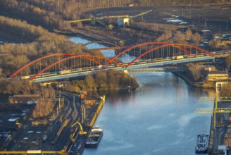 Aerial view, Rhine-Herne Canal A42 bridge in the district of Ebel in Bottrop, Ruhr area, North