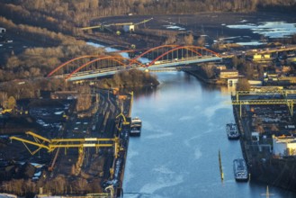 Aerial view, Rhine-Herne Canal A42 bridge in the district of Ebel in Bottrop, Ruhr area, North