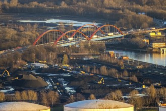 Aerial view, Rhine-Herne Canal A42 bridge in the district of Ebel in Bottrop, Ruhr area, North