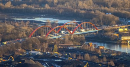 Aerial view, Rhine-Herne Canal A42 bridge in the district of Ebel in Bottrop, Ruhr area, North