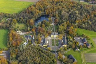 Aerial view, amusement park Schloss Beck with fairground rides in the district Kirchhellen-Nord-Ost