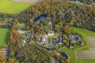 Aerial view, amusement park Schloss Beck with fairground rides in the district Kirchhellen-Nord-Ost
