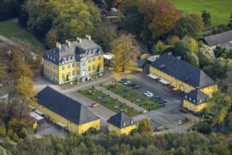 Aerial view, amusement park Schloss Beck with fairground rides in the district Kirchhellen-Nord-Ost