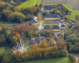 Aerial view, amusement park Schloss Beck with fairground rides in the district Kirchhellen-Nord-Ost
