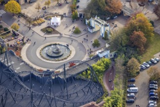 Aerial view, Movie Park Germany in the district Kirchhellen-Nord-Ost in Bottrop, Ruhr area, North