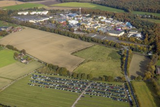 Aerial view, Movie Park Germany in the district Kirchhellen-Nord-Ost in Bottrop, Ruhr area, North