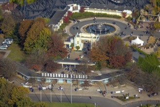 Aerial view, Movie Park Germany in the district Kirchhellen-Nord-Ost in Bottrop, Ruhr area, North