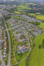 Aerial view, housing estate with playground on Frankfurter Straße in Breckerfeld, Sauerland, North