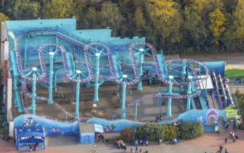 Aerial view, Movie Park Germany in the district Kirchhellen-Nord-Ost in Bottrop, Ruhr area, North