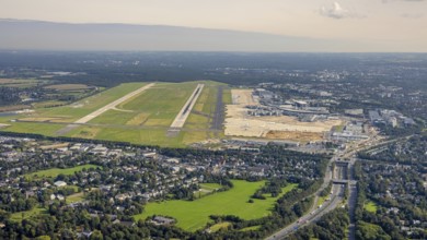 Aerial photo, Düsseldorf Airport in the Lohausen district of Düsseldorf, Rhineland, North