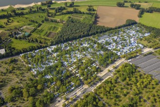 Aerial view, Caravan Centre Campsite at the fairground car park in the Stockum district of