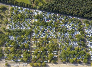 Aerial view, Caravan Center Campingplatz am Messeparkplatz im Stadtteil Stockum in Düsseldorf,