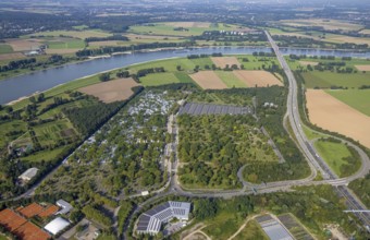 Aerial view, Caravan Centre Campsite at the fairground car park in the Stockum district of