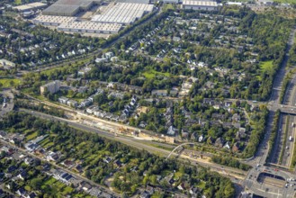 Aerial view, residential area Niederrheinstraße and construction site on Danziger Straße in the