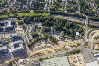 Aerial view, Federal Police Airport Road and construction site in the Unterrath district of
