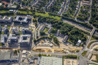 Aerial view, Federal Police Airport Road and construction site in the Unterrath district of