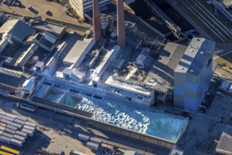 Aerial view, factory premises of Henkel AG in the Holthausen district of Düsseldorf, Rhineland,