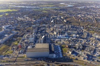 Aerial view, factory premises of Henkel AG in the Holthausen district of Düsseldorf, Rhineland,