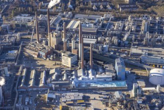 Aerial view, factory premises of Henkel AG in the Holthausen district of Düsseldorf, Rhineland,