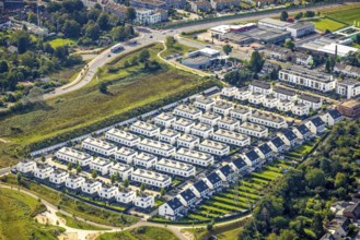 Aerial view, terraced houses single-family houses residential area Unter der Mühle in the district