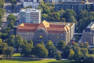 Aerial photo, Düsseldorf Higher Regional Court renovation work on the facade in the Pempelfort