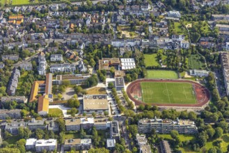 Aerial view, Cecilien-Gymnasium Düsseldorf and Carl-Benz-Realschule with sports field in the