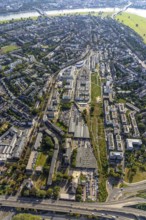Aerial view, new development area Quartier Belsenpark and new office complex in the Oberkassel