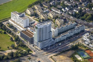 Aerial view, Heerdter Krankenhaus with Schön Klinik in the district Heerdt in Düsseldorf,