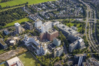 Aerial view, high-rise office buildings Am Seestern in the district of Lörick in Düsseldorf,