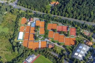 Aerial view, tennis facility with Tennisclub Seestern, Tennisgemeinschaft Lörick and Düsseldorfer
