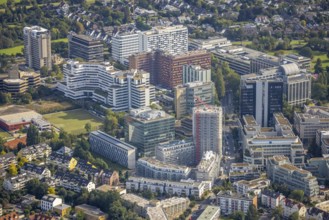 Aerial view, high-rise office buildings Am Seestern in the district Lörick in Düsseldorf,