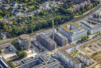 Aerial view, residential complex VIERZIG549 in the Büderich district of Meerbusch, Rhineland, North