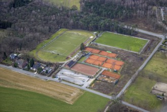 Aerial view, sports facility VfL Grafenwald, Sensenfeld, Bottrop-Kirchhellen, Ruhr area, North