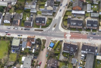 Aerial view, residential area shopping street construction site Schneiderstraße, new pedestrian