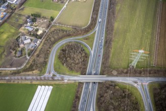 Aerial view, motorway junction Kirchhellen, A31, Bottrop-Kirchhellen, Ruhr area, North