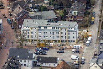 Aerial view, construction site, new building project Kirchhellener arcades at Schulstraße at Alter