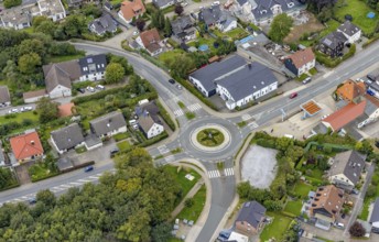 Aerial view, roundabout Frankfurter Straße in Breckerfeld, Sauerland, North Rhine-Westphalia,