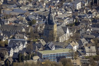 Aerial view, renovation of the catholic parish church of St Peter and St Andrew, Brilon, Sauerland,