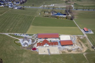 Aerial view, landscape conservation area Grünlandgürtel am Südfeld, equestrian centre Neue