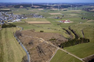 Aerial view, landscape conservation area Grünlandgürtel am Südfeld, equestrian centre Neue