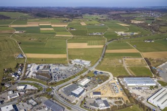 Aerial view, commercial area Möhnestraße, Brilon, Sauerland, North Rhine-Westphalia, Germany, DE,
